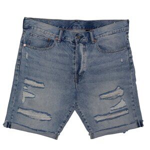 &Denim H&M  Slim Fit Blue Distressed Denim Raw Hem Ripped Casual Shorts Size 34